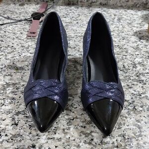 Elegant Black and Blue Women's Heels With Sparkie 41/ 9.5 Narrow toe No Box